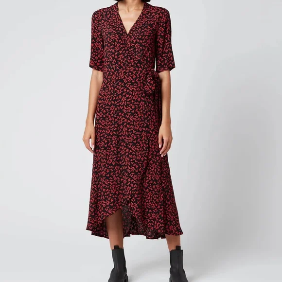 Ganni Printed Crepe Wrap Dress